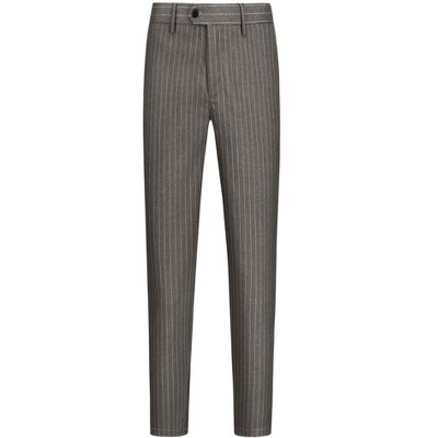 Lars Amadeus Men's Striped Slim Fit Business Flat Front Printed Pants