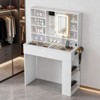 White 2-drawer 3-compartment Left-right 3-tier Shelf, Glass Tabletop, Side Panel Storage Style Dressing Table - 3 of 4