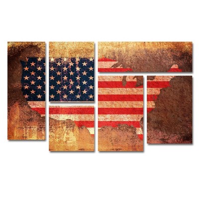 6pc US Flag Map by Michael Tompsett - Trademark Fine Art