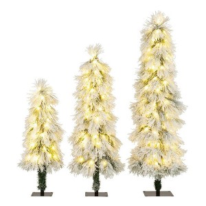 Resenkos 3-Piece Snow Flocked Artificial Christmas Tree Set with LED Lights - Green/White - 1 of 4