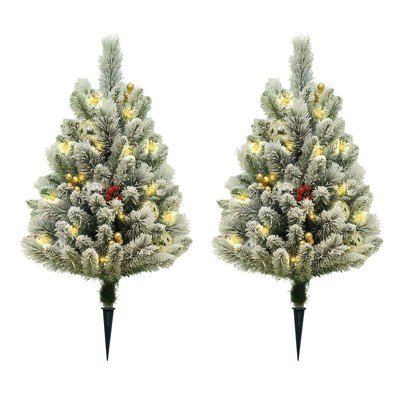 29.5'' Artificial Christmas Tree, Flocked Christmas Entrance Tree with Ground Stake, Artificial Xmas Trees Porch Decoration for Holiday Party Decor