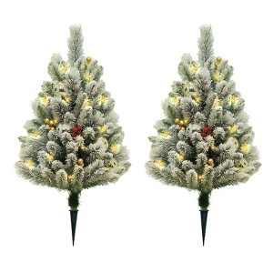 29.5'' Artificial Christmas Tree, Flocked Christmas Entrance Tree with Ground Stake, Artificial Xmas Trees Porch Decoration for Holiday Party Decor - 1 of 4