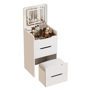 Gulches 48CM 3-in-1 Flip-Top Mirror Vanity Desk - Compact Makeup Vanity Set with Visible Glass Desktop, 3 Drawers, Dressing Table for Bedroom - 1 of 3