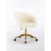 SKRAN Cute Vanity Chair with Back, Teddy Velvet Chair with Wheels and Gold Legs for Vanity Bedroom Office, Adjustable Height 360 Swivel (Teddy White) - 2 of 4
