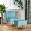 Costway Leisure Chair and Ottoman Thick Padded Velvet Tufted Sofa Set w/ Wood Legs Pink\Blue\ Green - 2 of 4