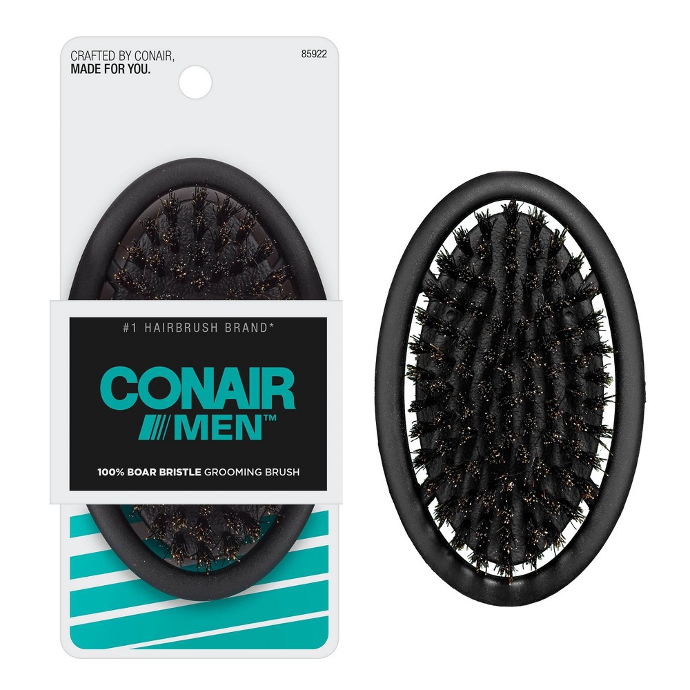 CONAIRMAN Cushion Boar Bristle All-Purpose Hair Brush - All Hair - Trial Size - Black