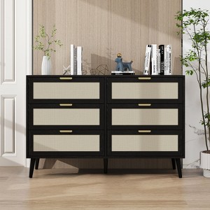 NicBex Bedroom Dresser with 6 Rattan Drawers,Double Chest of Drawers with Pine Wood Legs for Kids Room,Living Room,Entry and Hallway - 1 of 4