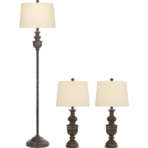 Regency Hill Vase Farmhouse Rustic Country Cottage Table and Floor Lamp Set Brown Faux Dark Wood Finish Off-White Shade Living Room Bedroom Bedside - 1 of 1