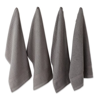 Design Imports Gray Solid Waffle Terry Dishtowel Set/4