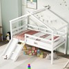 Okak 81.7IN Low Twin Kids Loft Bed with Slide, Twin Bed with Ladder, Safety Guardrails and House Roof Frame, Bed Frames for Kids Room - 2 of 4