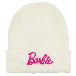 Adult Barbie Pink Logo on White Cuffed Beanie - 1 of 1