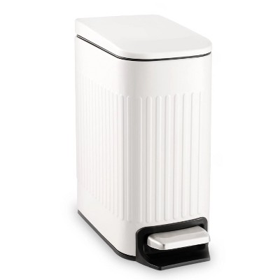 LunaLulinlk White Stainless Steel 1.6 Gallon Bathroom Trash Can with Lid, Small Trash Can