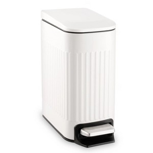 LunaLulinlk White Stainless Steel 1.6 Gallon Bathroom Trash Can with Lid, Small Trash Can - 1 of 4