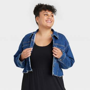 Women's Plus Size Cropped Denim Jacket - Ava & Viv™