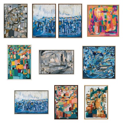 Sylvie Applause Multicolored Abstract Canvas Art Set with White Frame