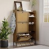 3 Tier Shoe Cabinet with Natural Rattan Flip Drawers, Free Standing Shoe Storage Organizer with Adjustable Shelves - 2 of 4
