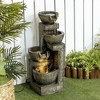 Outsunny Outdoor Fountain with 4-Tier Stacked Stone Look Bowls, Cascading Waterfall, Adjustable Flow & LED Lights, Rustic Zen Garden Décor, Gray - 3 of 4