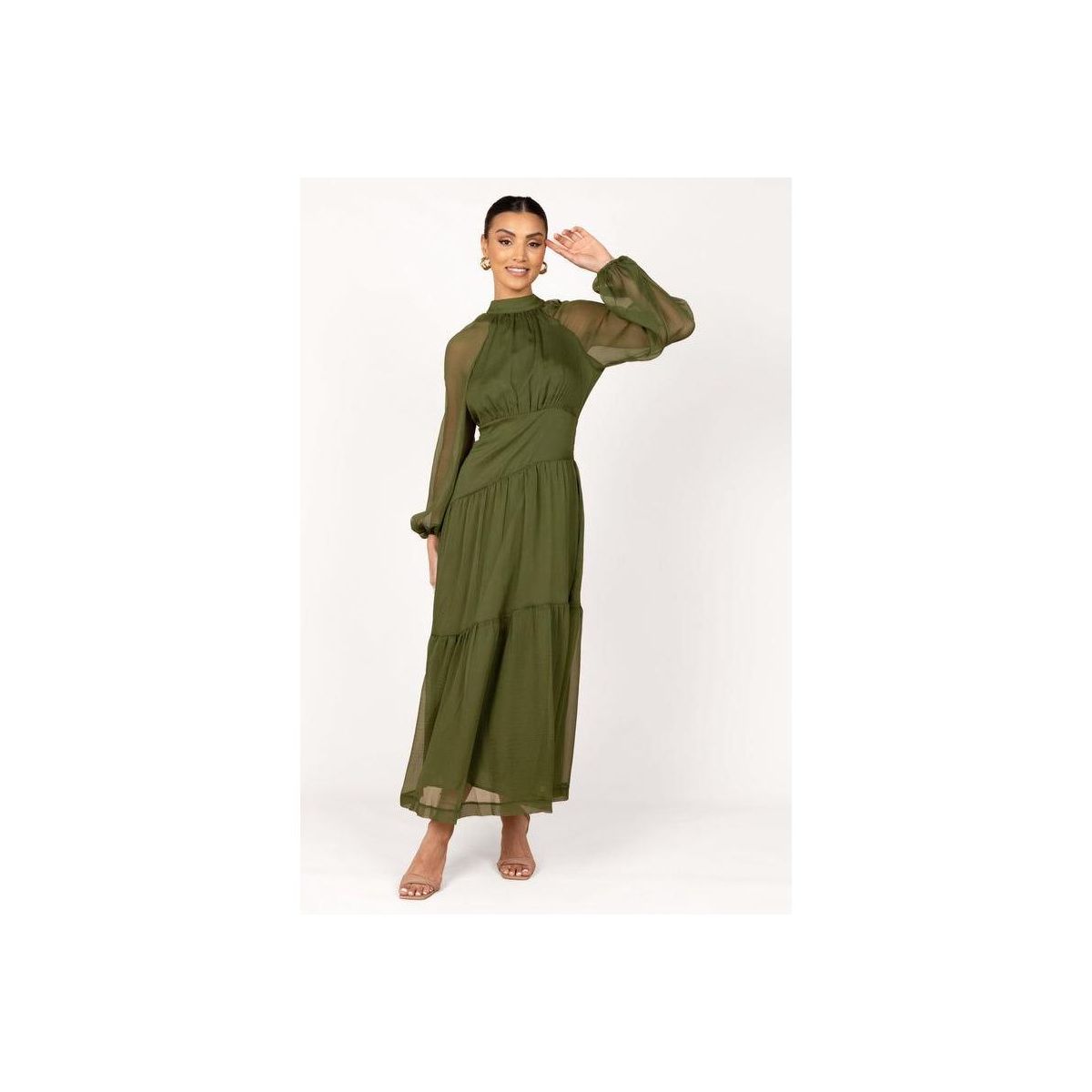 Petal and Pup Womens Julip Sheer Long Sleeve Maxi Dress - Olive M - thumbnail 3