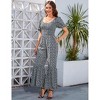 Women's Summer Smocked Jumpsuits Casual Square Neck Short Sleeve High Waist Wide Leg Rompers with Pockets - 3 of 4