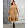 Plus Size Women's Ribbed Knit Maxi Dress - High Waist, Side Pockets, Round Neck Long Ankle-Length Dress - 3 of 4