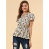 INSPIRE CHIC Women's Floral Print Smocked Flutter Sleeves Tie Collar Peplum Blouse - 3 of 4