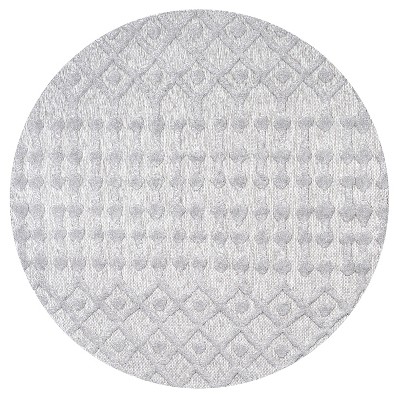 Gray Round Geometric Synthetic Indoor/Outdoor Rug