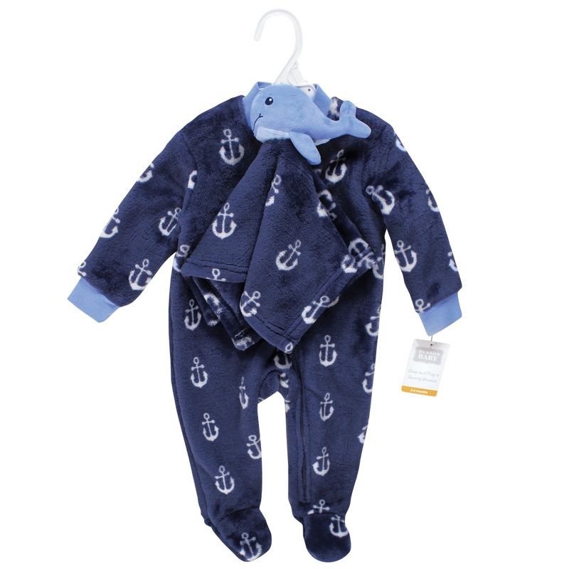Hudson Baby Infant Boy Flannel Plush Sleep and Play and Security Toy, Whale Anchor, 3 of 5