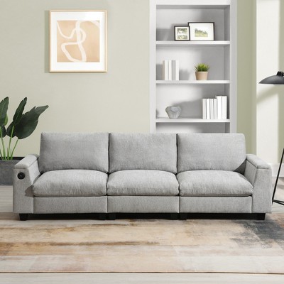 YOOCOZZ Sectional Sofa with Drop-Down Table, Cup Holders, Bluetooth Speakers, Hidden Armrest Storage and USB Charger