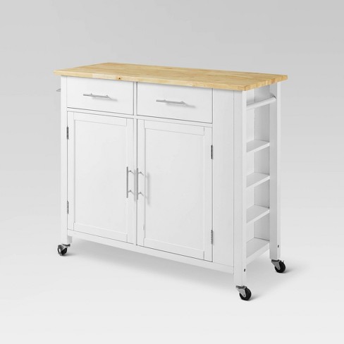 white kitchen cart with black top