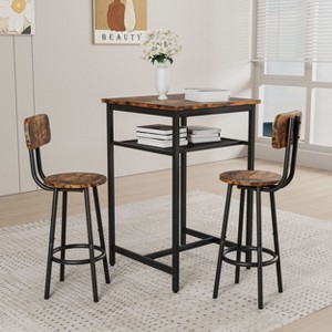PAGED Modern 3PC Dining Table with 1 Rectangle Bar Table with Middle Shelf, 2 Bar Stools with Back for Dining Room - 1 of 4