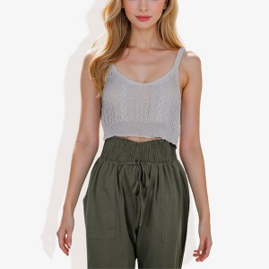 Anna-Kaci Women's Knit Crop Top with Spaghetti Straps and Ribbed Hem Summer Tank Top - 1 of 4