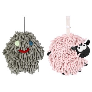 REGALWOVEN 2 Packs Cute Sheep Shape Absorbent Fast Drying Chenille Hand Towels with Hanging Loop 7" x 7" - 1 of 4