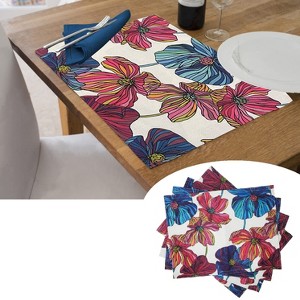KOVOT Floral Placemat Set of 4 for Indoor or Outdoor Dining | Summer Spring Fall Flower Design 17" x 13" Table Decor | Purple/Blue - 1 of 4