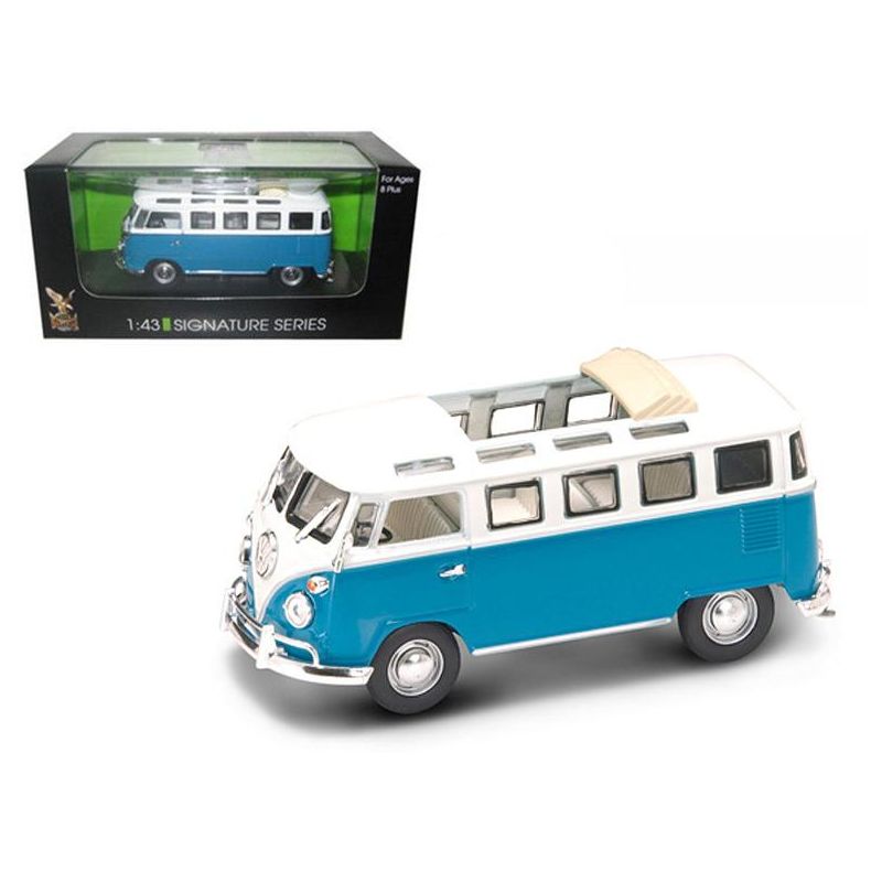 1962 Volkswagen Microbus Van with Open Roof Blue and White 1/43 Diecast Model Car by Road Signature, 1 of 4