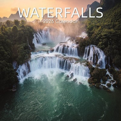 2026 Square Wall Calendar, Waterfalls, 16-Month Natural World Theme with 180 Reminder Stickers (12x12 In)