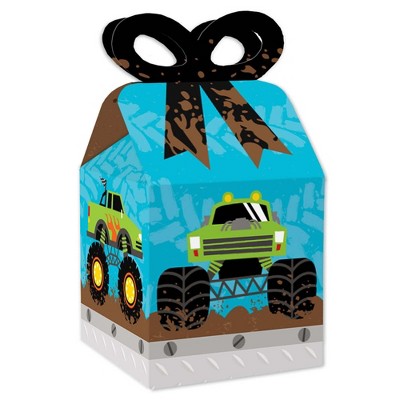 Big Dot of Happiness Smash and Crash - Monster Truck - Square Favor Gift Boxes - Boy Birthday Party Bow Boxes - Set of 12