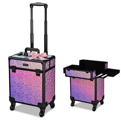 Byootique Rolling Makeup Train Case Cosmetic Trolley Organizer Mermaid Pink