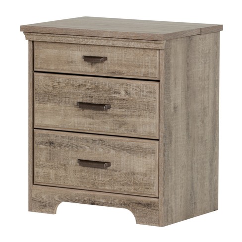 Versa Nightstand With Charging Station And Drawers - Weathered Oak ...