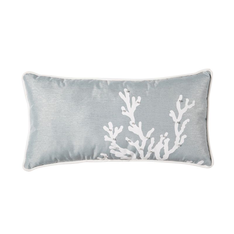 C&F Home 18" x 9" Seafoam Blue Coral Oblong Embellished Throw Pillow, 1 of 8