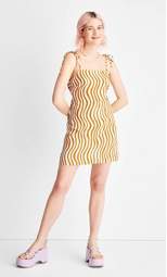 Women's Strappy Linen Wave Print Mini Dress - Future Collective™ with Alani Noelle Yellow