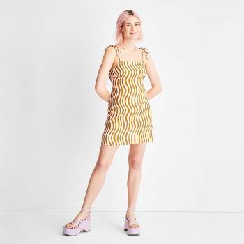 Women's Strappy Linen Wave Print Mini Dress - Future Collective™ with Alani Noelle Yellow