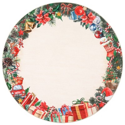 Christmas Area Rugs Non-Slip Backing Washable, Boho Christmas Present Tree Surround Low Pile Soft Durable Floor Mat  Living Room Bedroom Dining Room