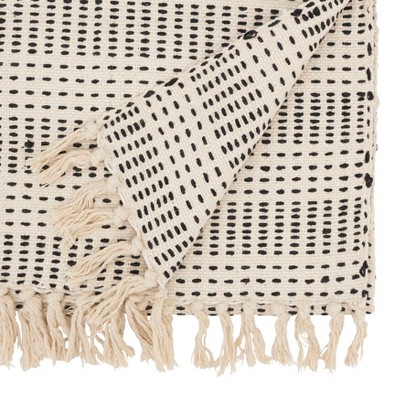 Cream and Black Cotton Fringe Table Runner, 16"x72"