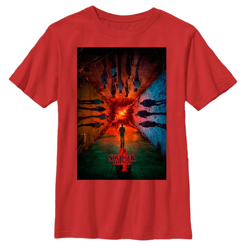 Boy's Stranger Things Four Friends Rift Apocalypse Poster T-Shirt, 1 of 5