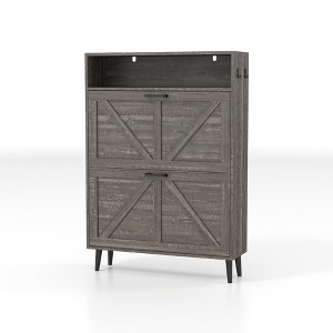 TiramisuBest 47.2" Rattan Shoe Storage Organizer: 2 Flip Drawers, 1 Storage Drawer & Bench, Ideal for Entryway and Hallway, Light Brown - 1 of 4