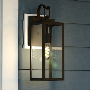 VAXCEL Clinton Steel 1 Light LED Compatible Matte Black Transitional Outdoor Wall Lantern Clear Glass - 1 of 4