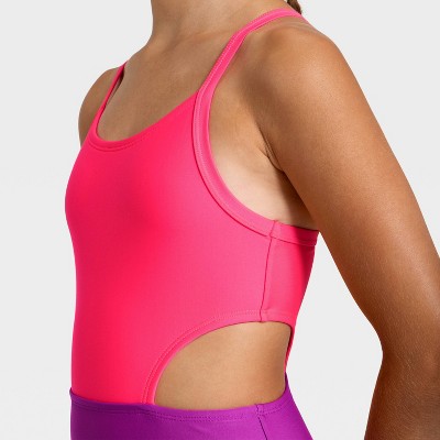 Cat & Jack Girls' Sleeveless Colorblock One Piece Swimsuit - Cat & Jack™ Pink/Purple M — фото 3