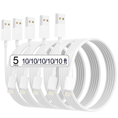 BONGEEK iPhone Charger [Apple MFi Certified] 5pack 10FT Long Lightning Cable High Speed Data Sync iPhone Charger Cord Compatible iPhone (White)