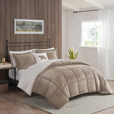 Full Taupe/Ivory Reversible Down Alternative Bedspread Set