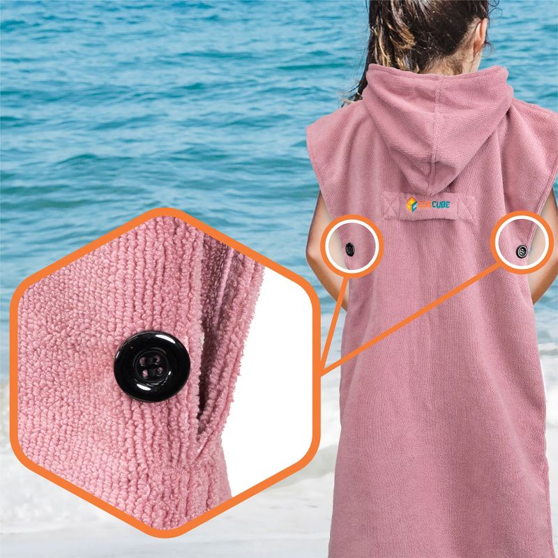 SUN CUBE Kids Changing Robe Surf Beach Towels, Quick Dry Wearable Towel Hood Pocket, Wetsuit Changing Cape for Toddler Boys Girls 3-8, 4 of 8
